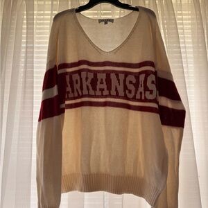 Arkansas Red and Cream V-Neck Sweater